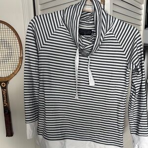 Gray and White Striped Cowl Neck Sweater